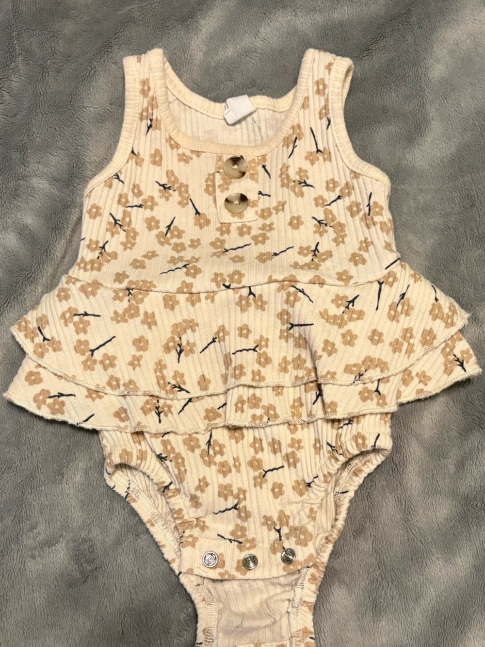 Infant Cream Floral Ruffle One-Piece Bodysuit